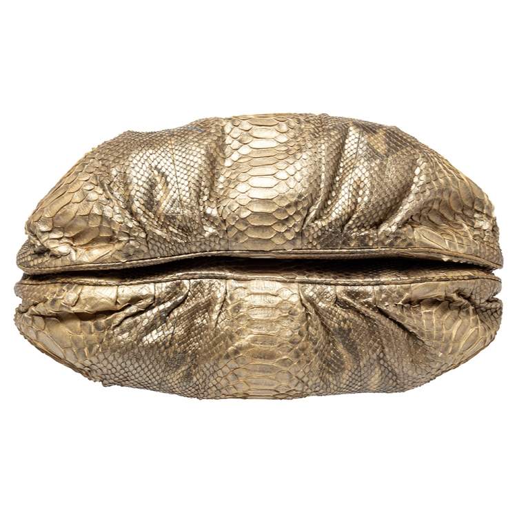 Pre Owned Zagliani Metallic Gold Python Puffy Hobo