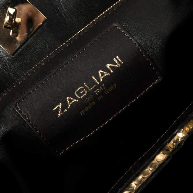 Pre Owned Zagliani Metallic Gold Python Puffy Hobo