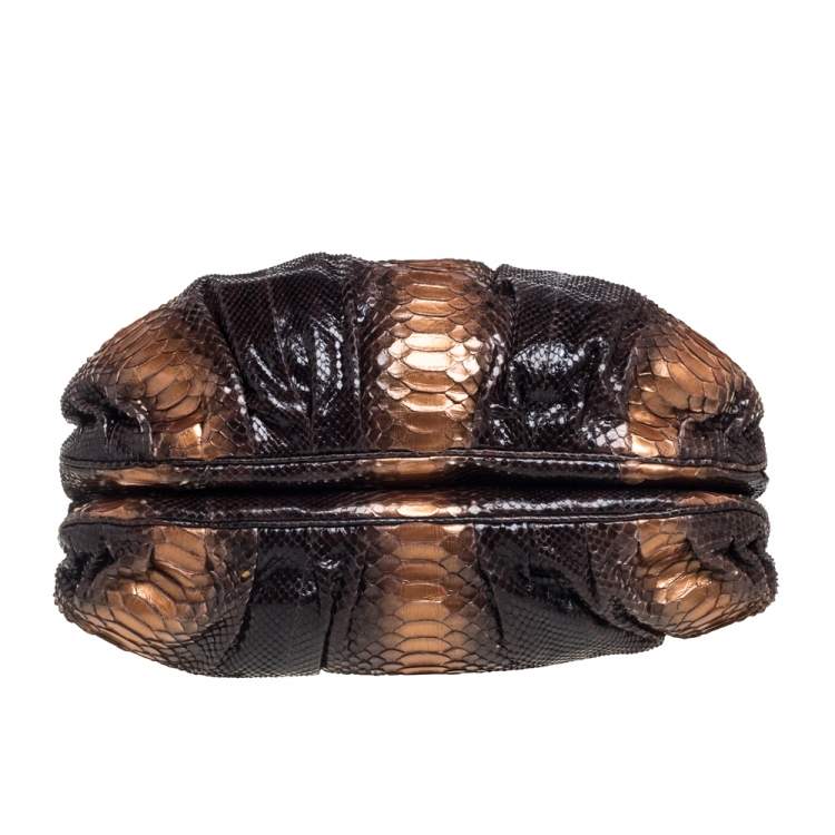 Pre Owned Zagliani Metallic Bronze/Brown Gold Python Puffy Hobo