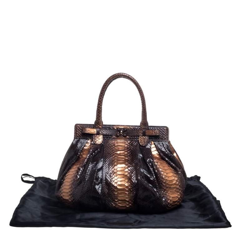 Pre Owned Zagliani Metallic Bronze/Brown Gold Python Puffy Hobo