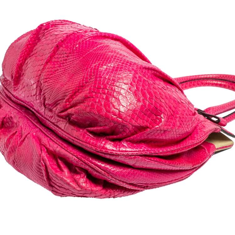Pre Owned Zagliani Pink Python Puffy Hobo