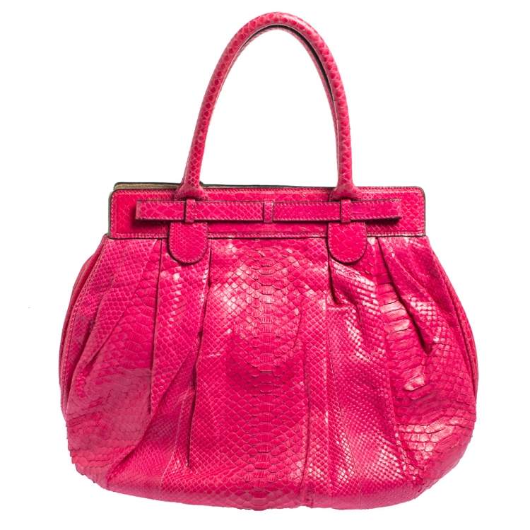 Pre Owned Zagliani Pink Python Puffy Hobo