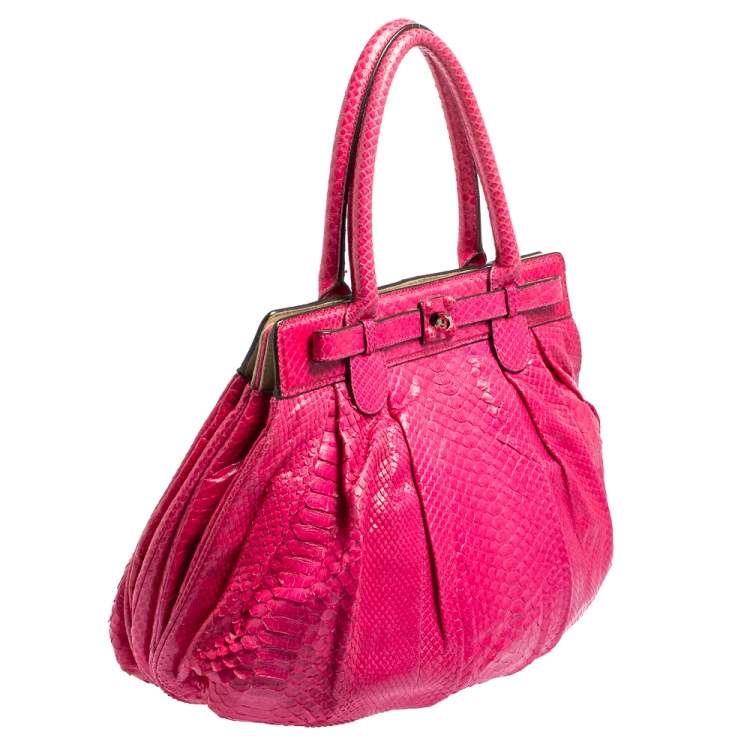 Pre Owned Zagliani Pink Python Puffy Hobo