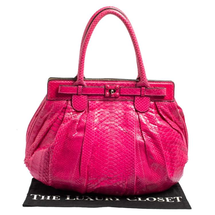Pre Owned Zagliani Pink Python Puffy Hobo