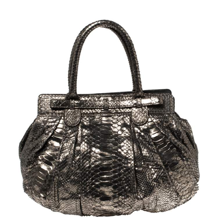 Pre Owned Zagliani Metallic Python Puffy Hobo