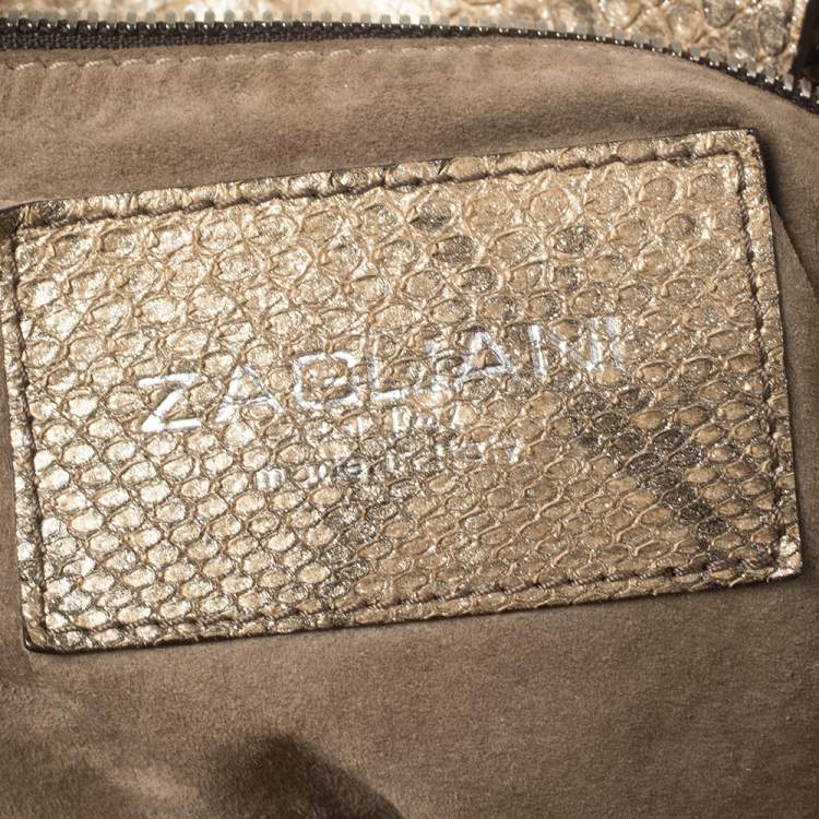 Pre Owned Zagliani Gold Metallic Python Pleated Shoulder Bag