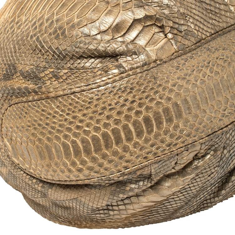 Pre Owned Zagliani Gold Metallic Python Pleated Shoulder Bag