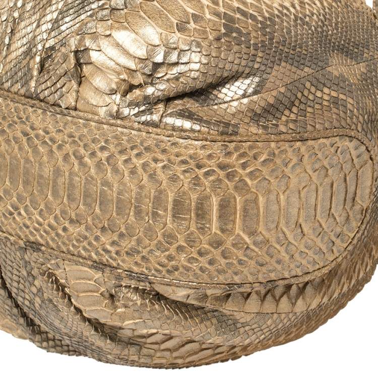 Pre Owned Zagliani Gold Metallic Python Pleated Shoulder Bag