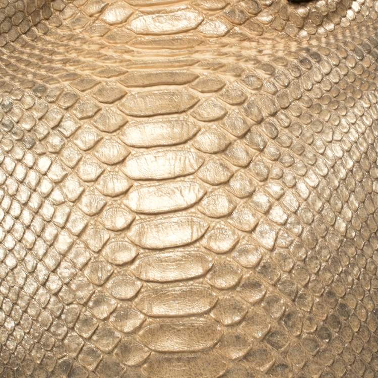 Pre Owned Zagliani Gold Metallic Python Pleated Shoulder Bag