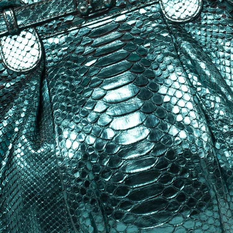 Pre Owned Zagliani Metallic Turquoise Python Puffy Hobo