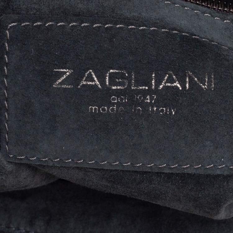 Pre Owned Zagliani Metallic Silver Python Oversized Clutch
