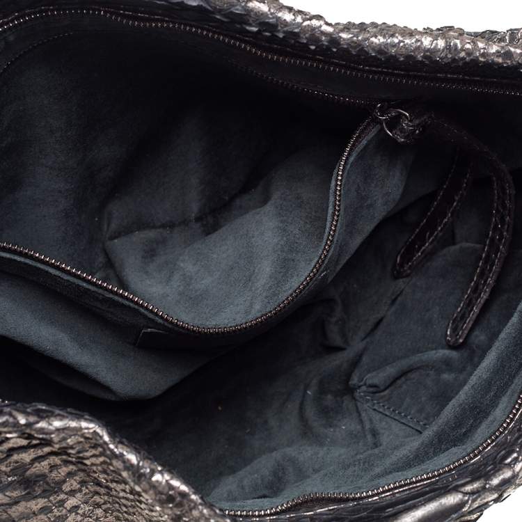 Pre Owned Zagliani Metallic Silver Python Oversized Clutch