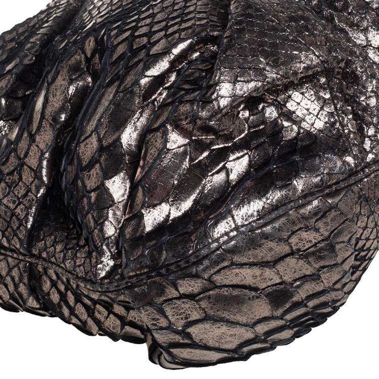 Pre Owned Zagliani Metallic Silver Python Oversized Clutch