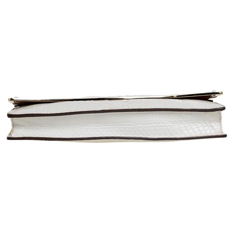 Pre Owned Zagliani White Python Flap Clutch