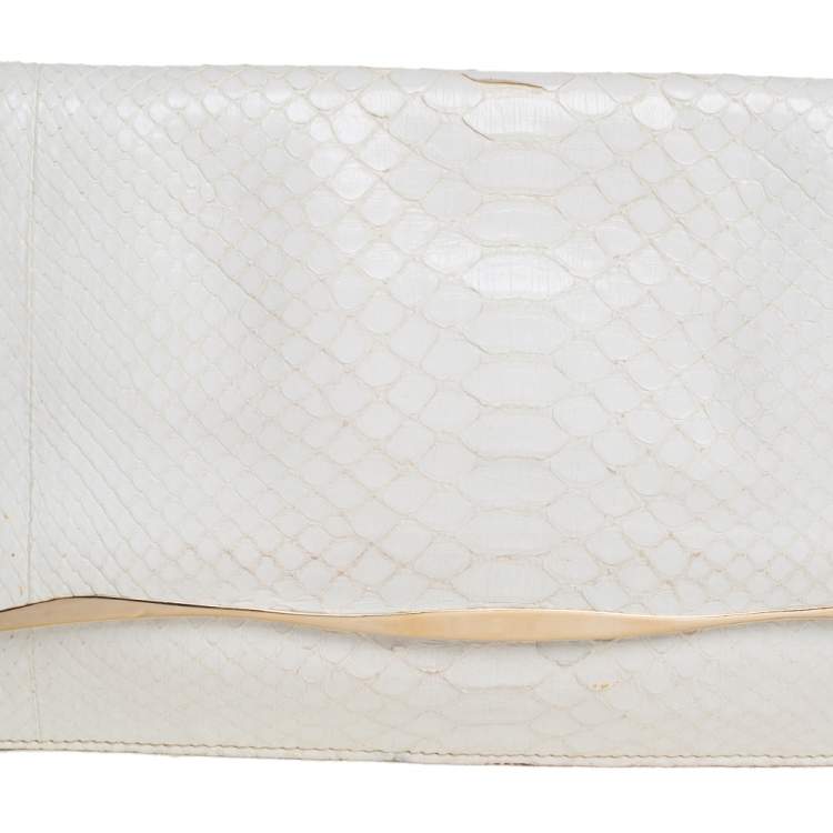 Pre Owned Zagliani White Python Flap Clutch