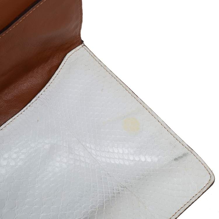 Pre Owned Zagliani White Python Flap Clutch