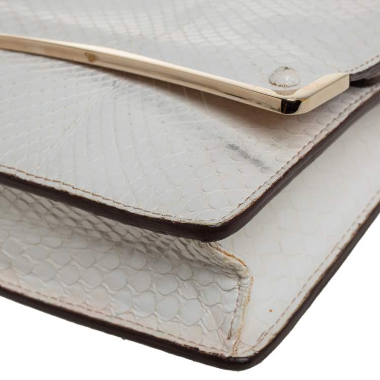 Pre Owned Zagliani White Python Flap Clutch