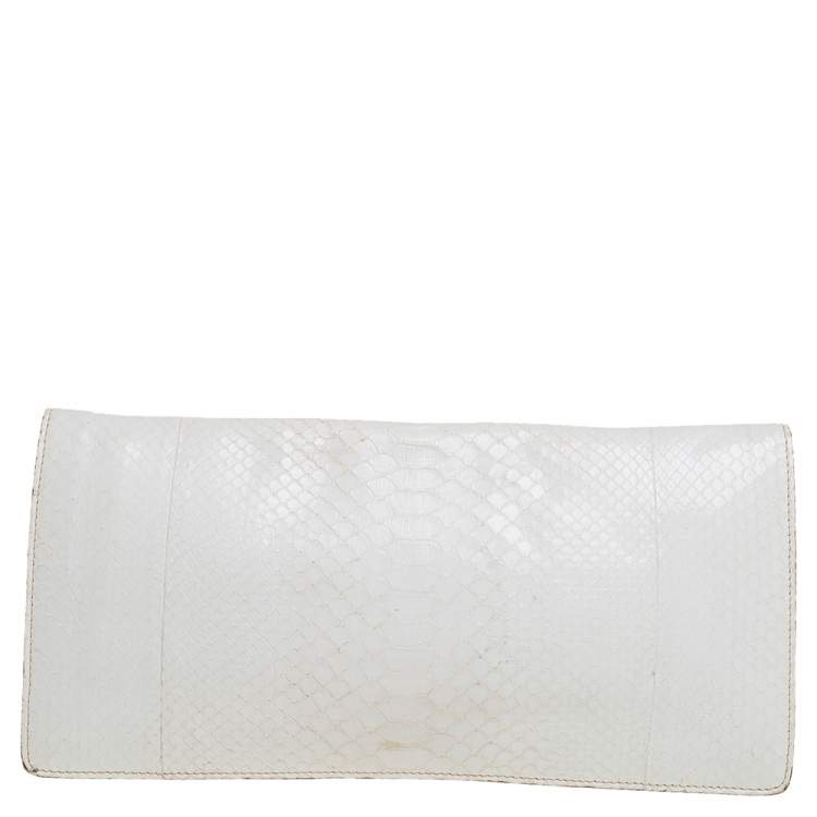 Pre Owned Zagliani White Python Flap Clutch