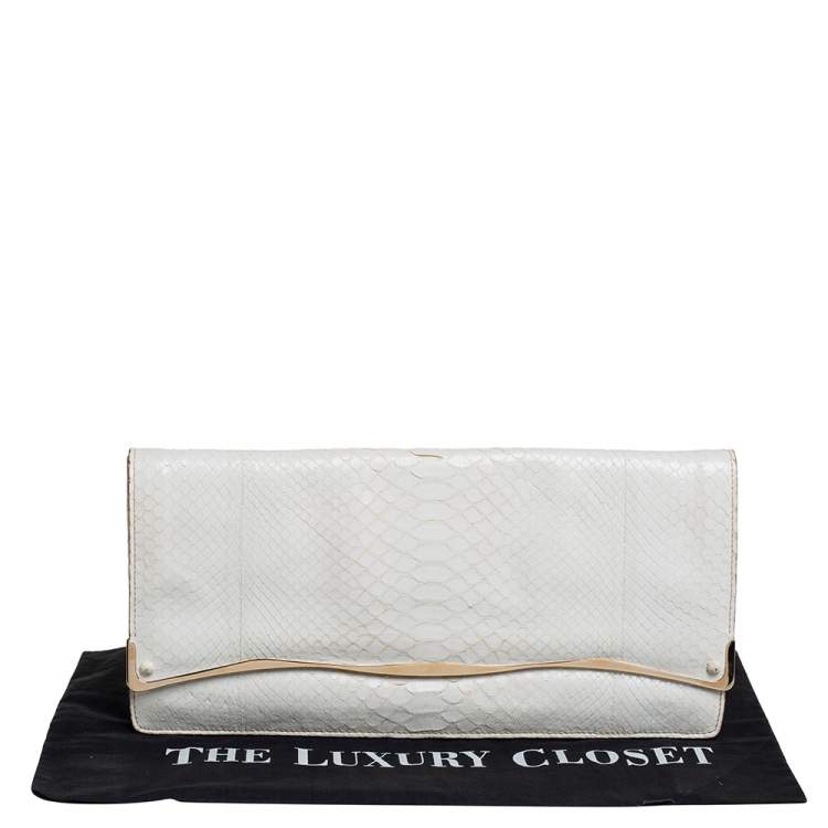 Pre Owned Zagliani White Python Flap Clutch