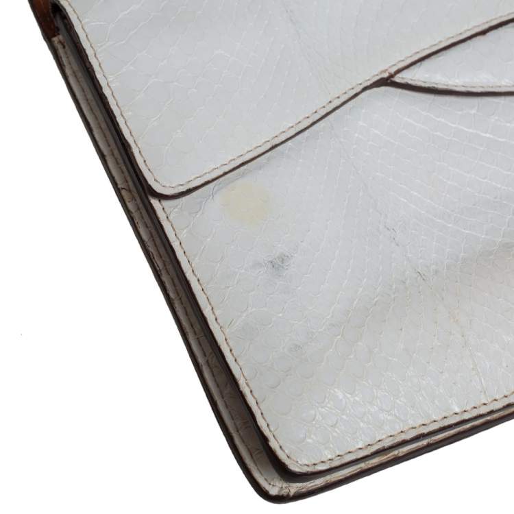 Pre Owned Zagliani White Python Flap Clutch
