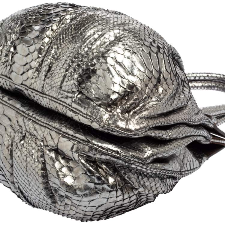 Pre Owned Zagliani Metallic Silver Python Puffy Hobo