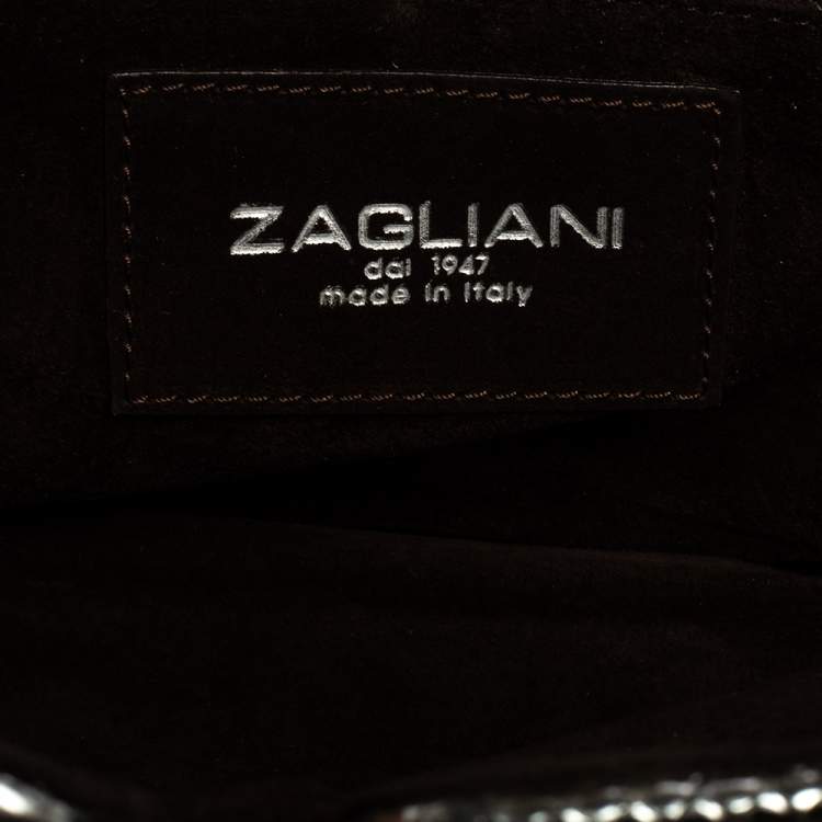 Pre Owned Zagliani Metallic Silver Python Puffy Hobo