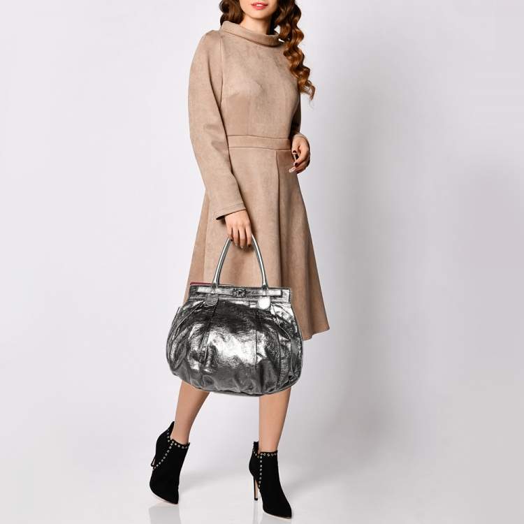 Pre Owned Zagliani Metallic Grey Pewter Satchel
