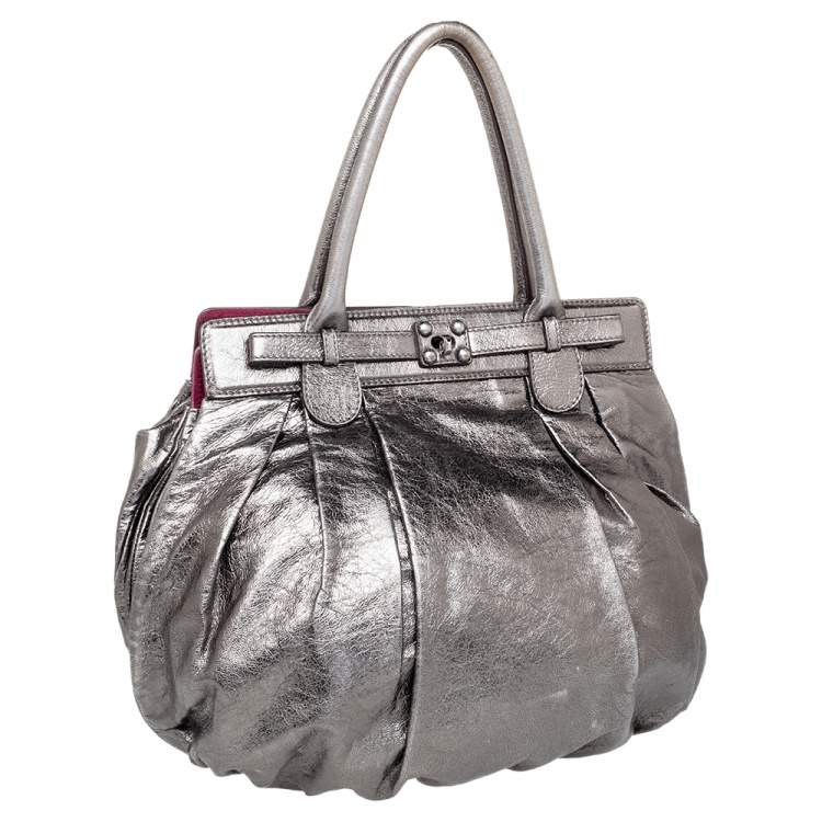 Pre Owned Zagliani Metallic Grey Pewter Satchel