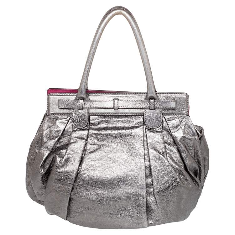 Pre Owned Zagliani Metallic Grey Pewter Satchel