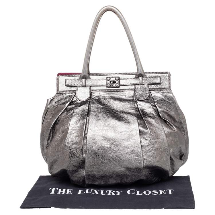 Pre Owned Zagliani Metallic Grey Pewter Satchel