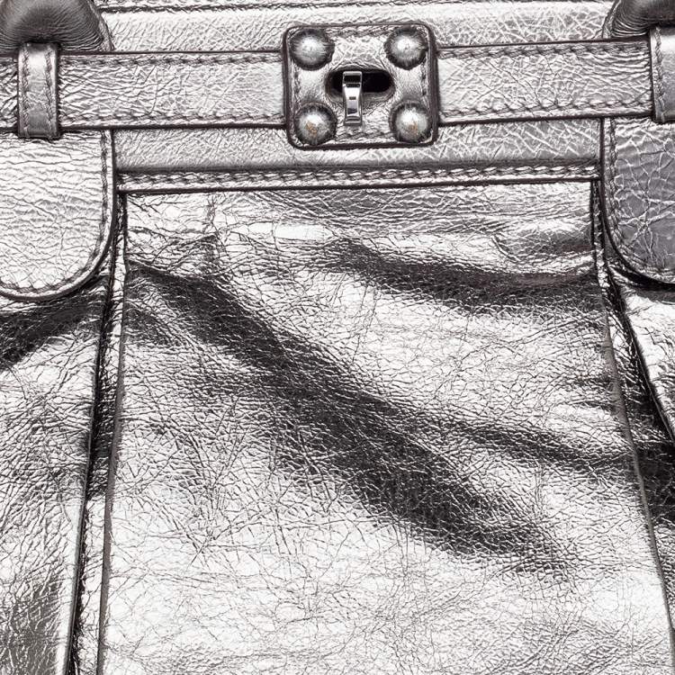 Pre Owned Zagliani Metallic Grey Pewter Satchel
