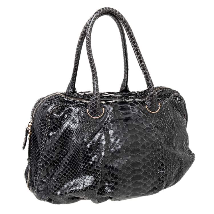 Pre Owned Zagliani Black Python Leather Satchel