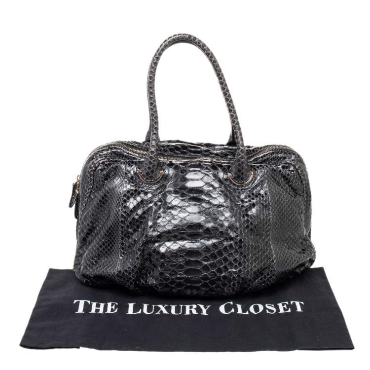 Pre Owned Zagliani Black Python Leather Satchel