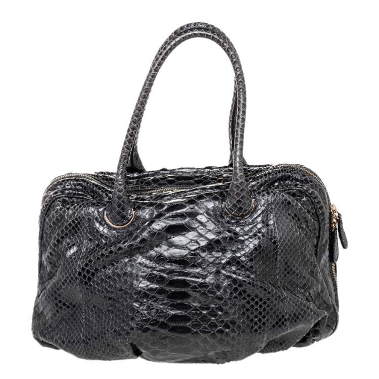 Pre Owned Zagliani Black Python Leather Satchel