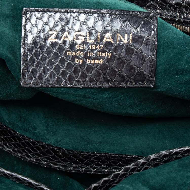 Pre Owned Zagliani Black Python Leather Satchel