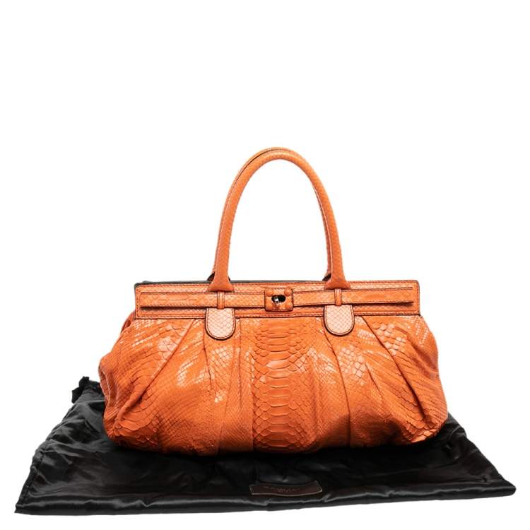 Pre Owned Zagliani Orange Python Leather Puffy Satchel