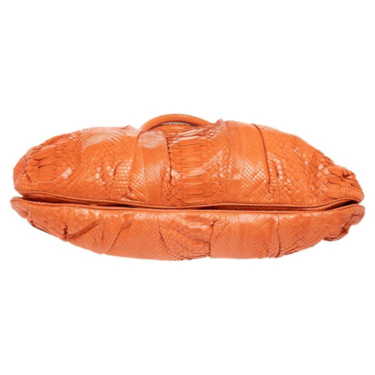 Pre Owned Zagliani Orange Python Leather Puffy Satchel