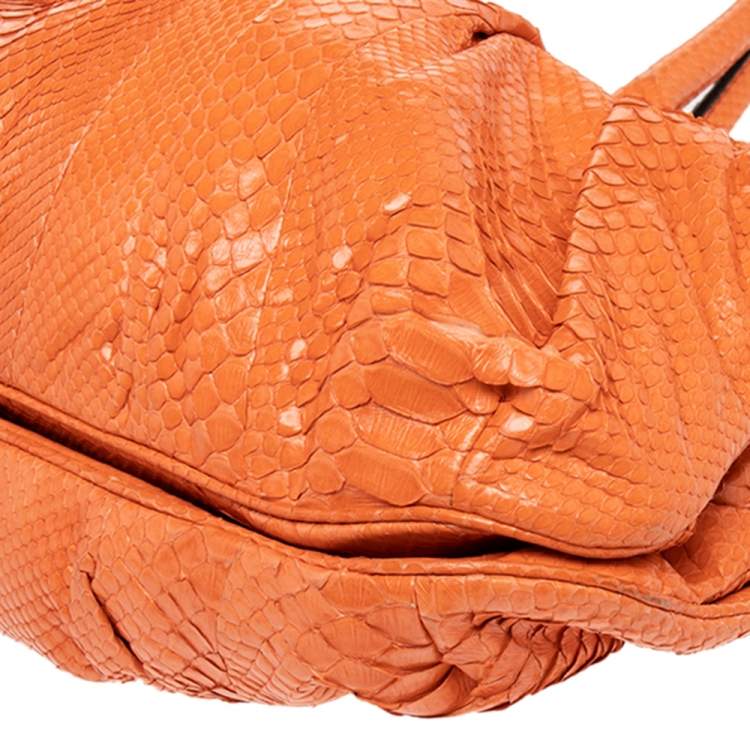 Pre Owned Zagliani Orange Python Leather Puffy Satchel