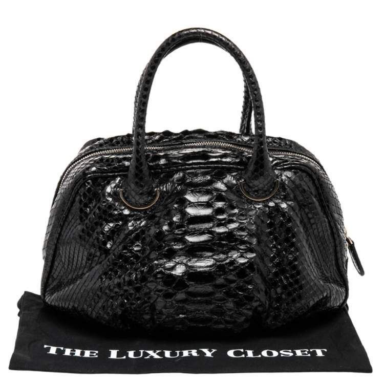 Pre Owned Zagliani Black Python Leather Zip Satchel