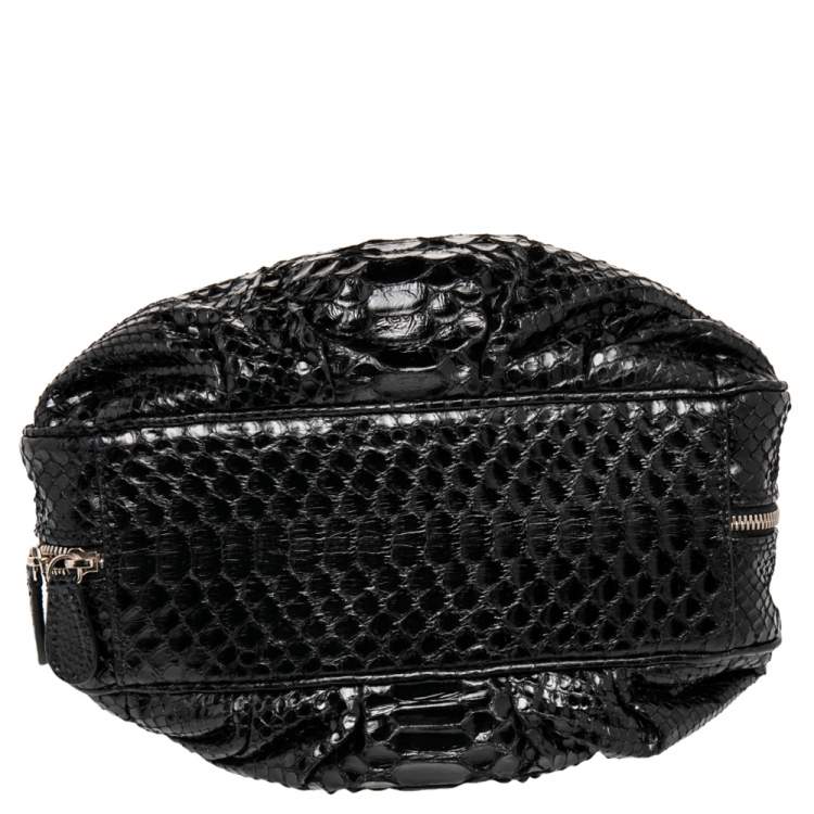 Pre Owned Zagliani Black Python Leather Zip Satchel