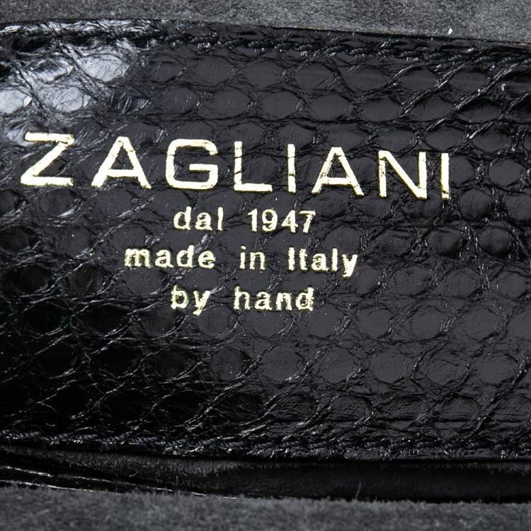 Pre Owned Zagliani Black Python Leather Zip Satchel
