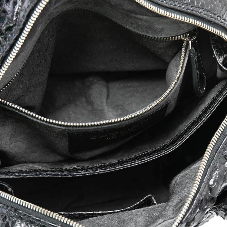 Pre Owned Zagliani Black Python Leather Zip Satchel