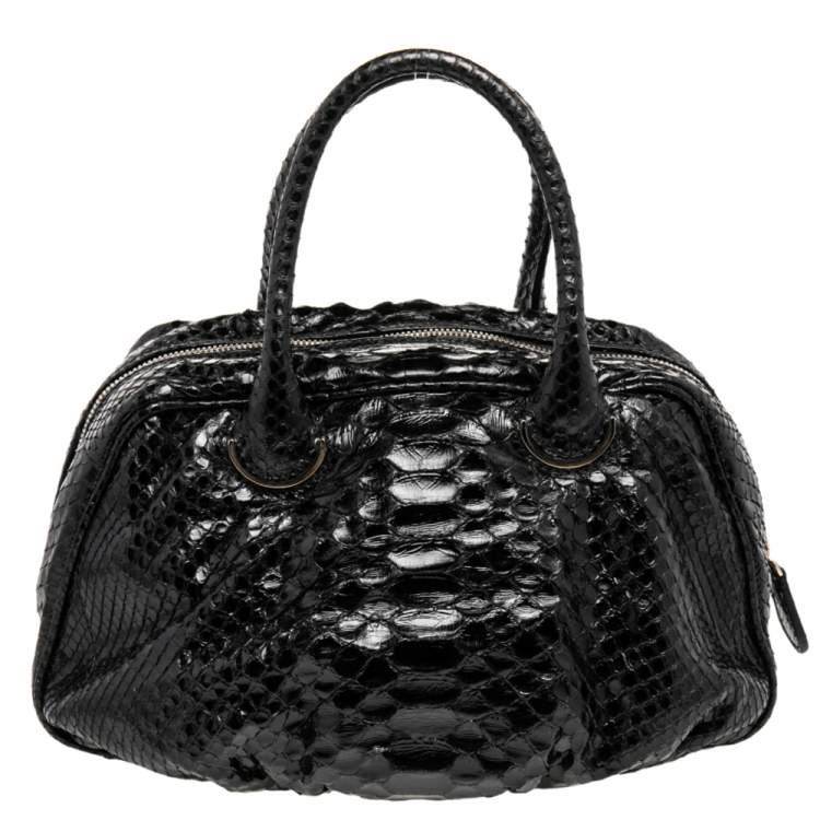 Pre Owned Zagliani Black Python Leather Zip Satchel