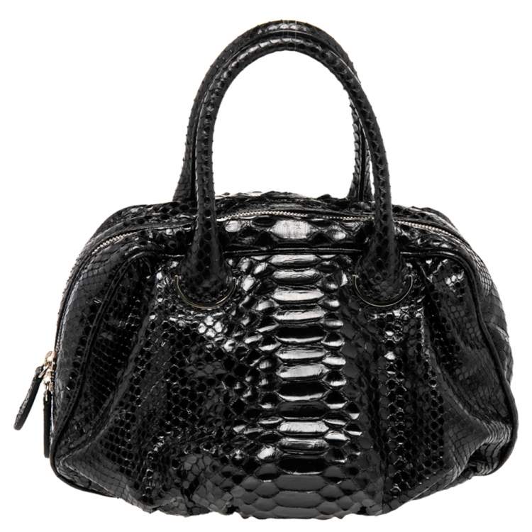 Pre Owned Zagliani Black Python Leather Zip Satchel
