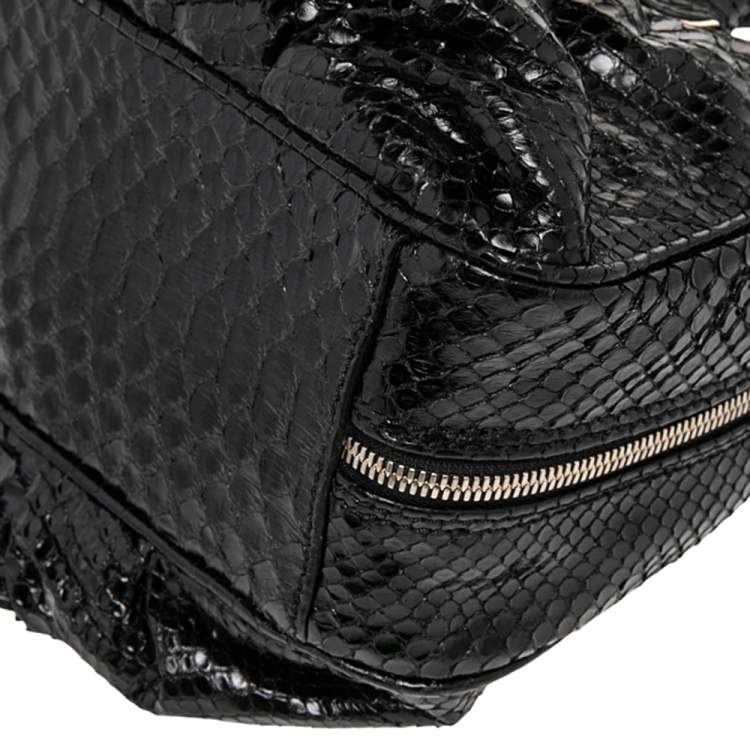 Pre Owned Zagliani Black Python Leather Zip Satchel
