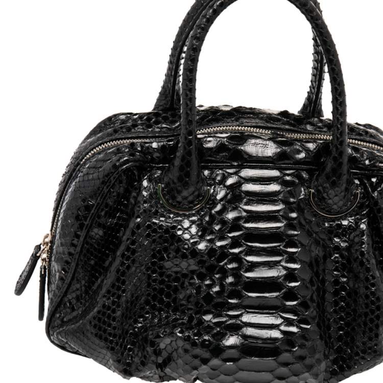 Pre Owned Zagliani Black Python Leather Zip Satchel