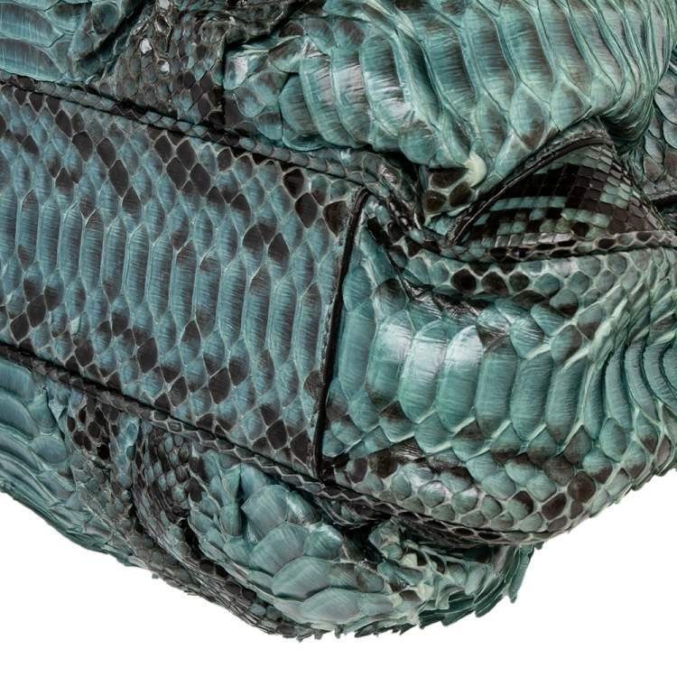 Pre Owned Zagliani Black/Green Python Puffy Tote