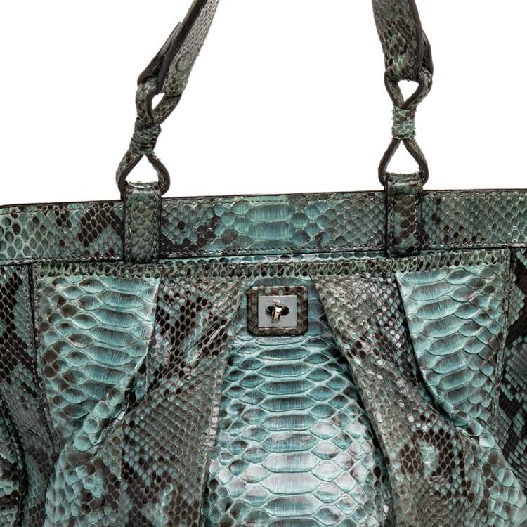 Pre Owned Zagliani Black/Green Python Puffy Tote