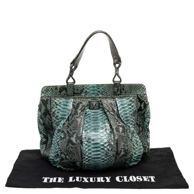 Pre Owned Zagliani Black/Green Python Puffy Tote