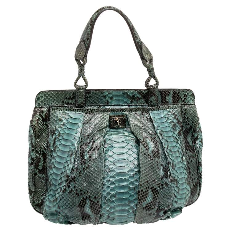 Pre Owned Zagliani Black/Green Python Puffy Tote